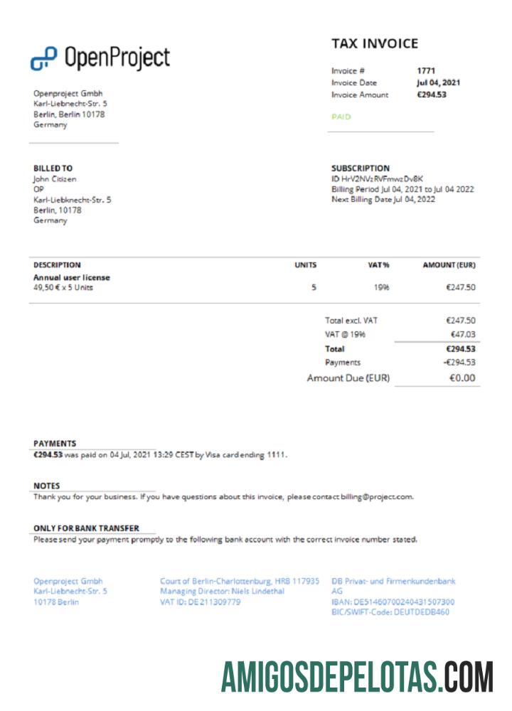 Fatura de software de gerenciamento de projetos de código aberto líder da Alemanha OpenProject modelo